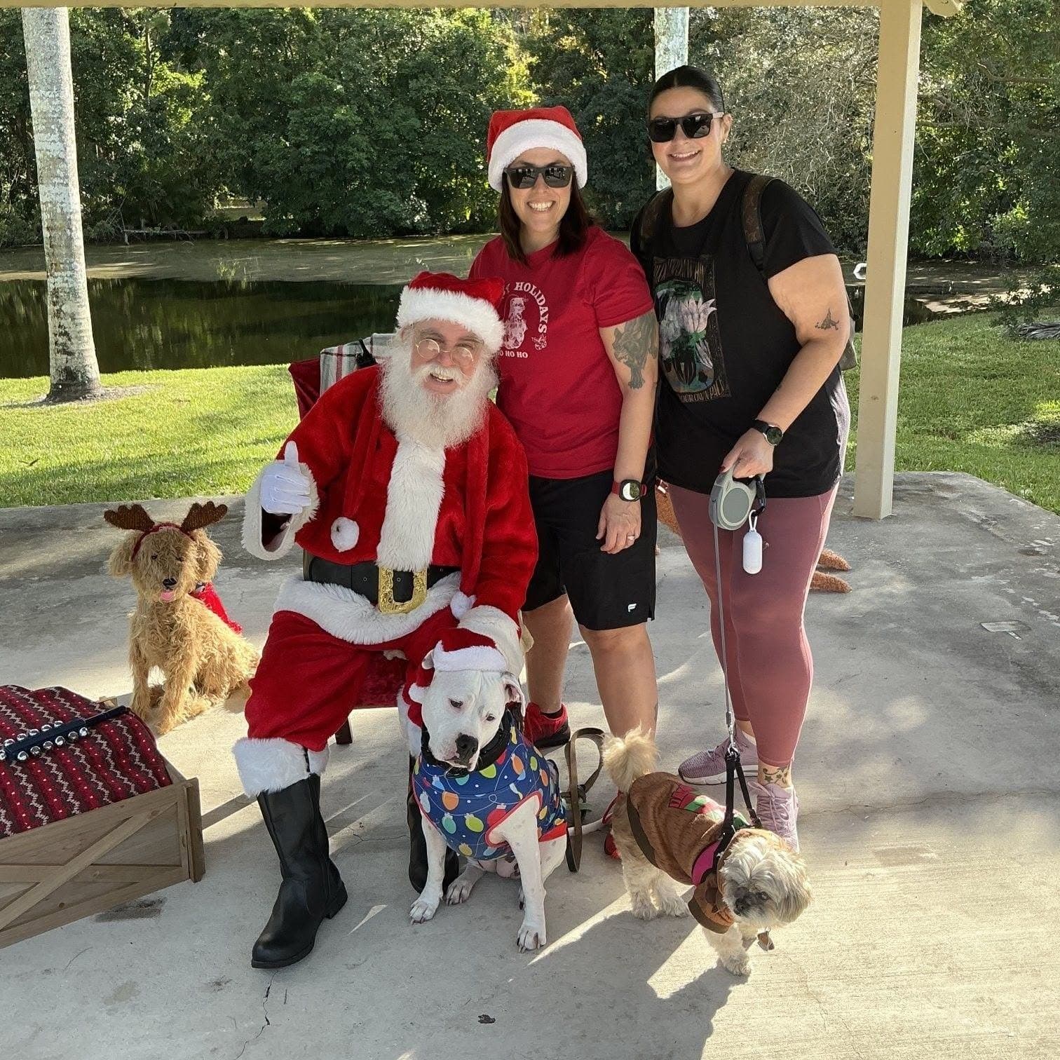 Momma and The Other Momma with Paris and Misty visiting Santa at the park.